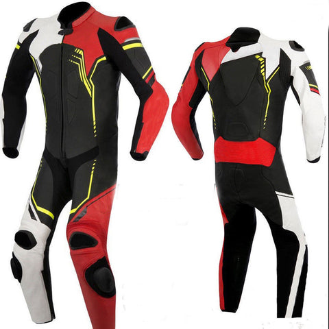 MEN BLACK AND RED MOTORCYCLE LEATHER RACING SUIT