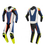 MEN BLUE AND YELLOW MOTORCYCLE LEATHER RACING SUIT