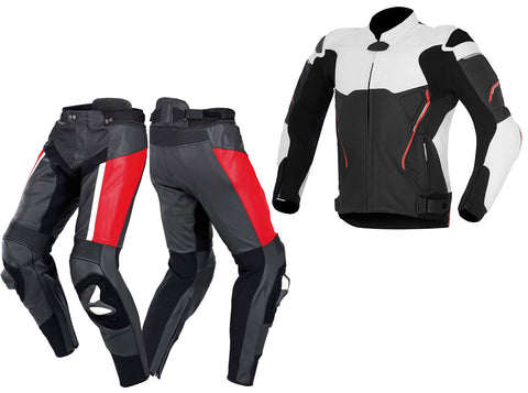 MOTORCYCLE BLACK AND WHITE LEATHER RACING SUIT