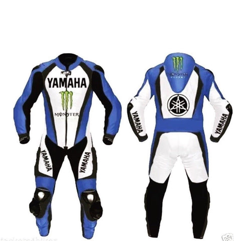 YAMAHA MOTORCYCLE BLUE LEATHER RACING SUIT