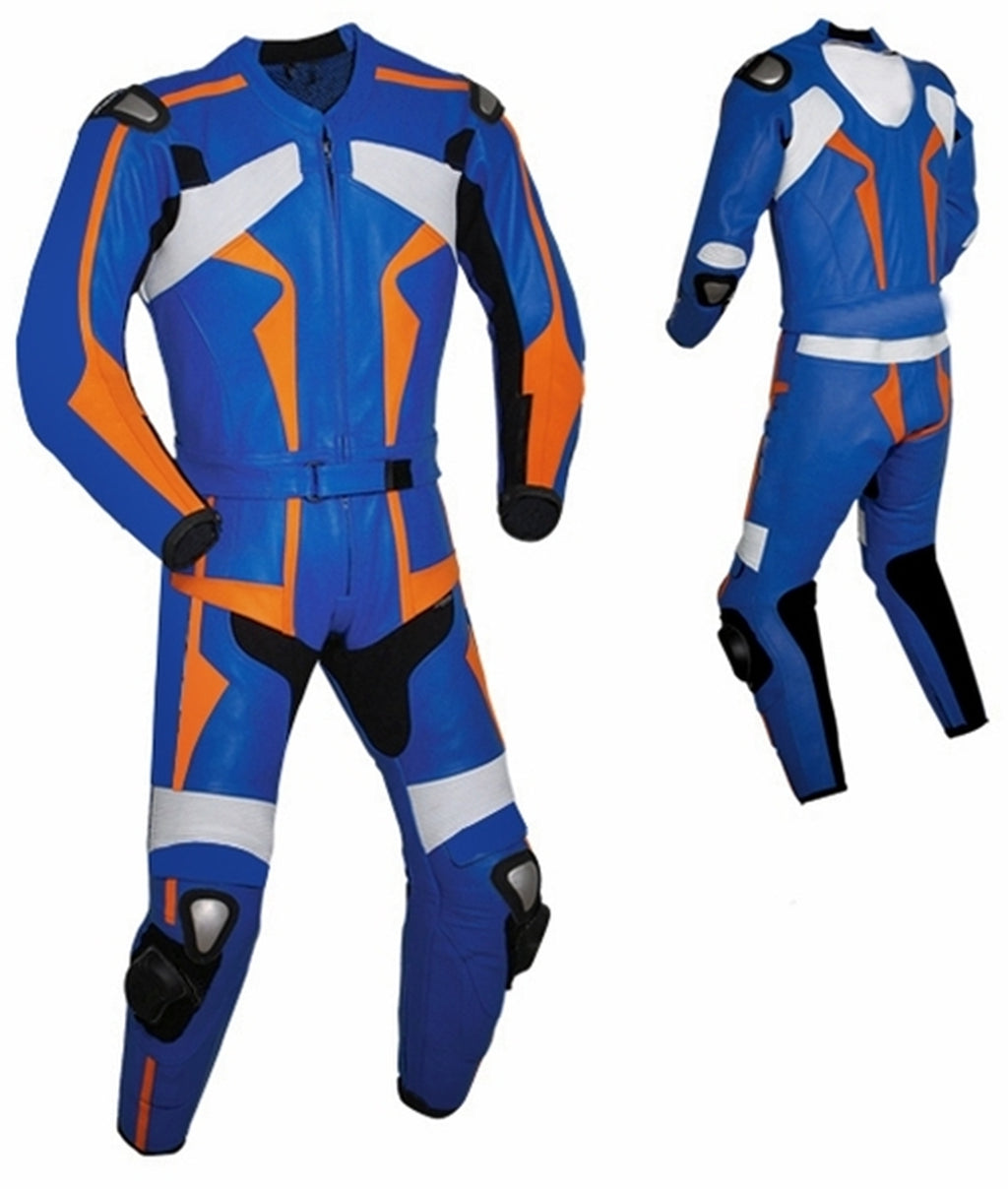 MEN MOTORCYCLE LEATHER RACING BLUE SUIT