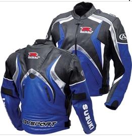 SUZUKI GSXR MOTORCYCLE LEATHER RACING BLUE JACKET