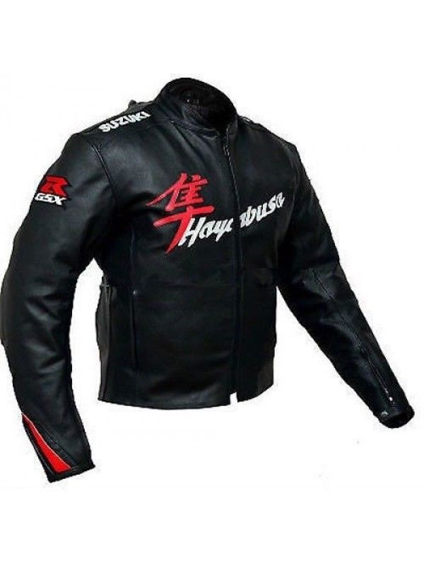 SUZUKI HAYABUSA MOTORCYCLE LEATHER RACING BLACK JACKET SIZE XL