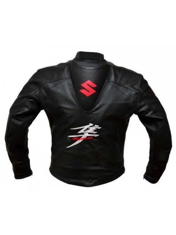 SUZUKI HAYABUSA MOTORCYCLE LEATHER RACING BLACK JACKET SIZE XL
