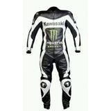 KAWASAKI MONSTER BLACK WHITE MOTORCYCLE LEATHER RACING SUIT SIZE SMALL