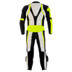 motorcycle yellow and white race one piece suit by speedystar back
