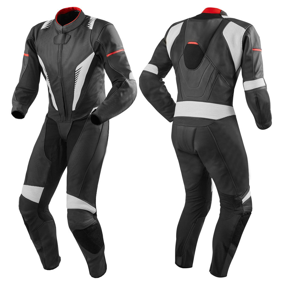 MEN BLACK AND WHITE MOTORCYCLE LEATHER RACING SUIT