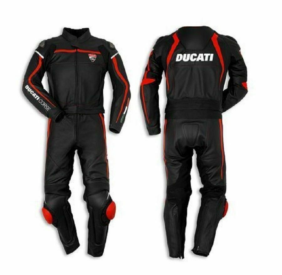 DUCATI BLACK LEATHER RACING ONE PIECE CE APPROVED PROTECTION RIDING SUIT SIZE US 2XL CLEARANCE SALE