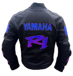 YAMAHA R1 BLACK AND BLUE MOTORCYCLE LEATHER RACING JACKET