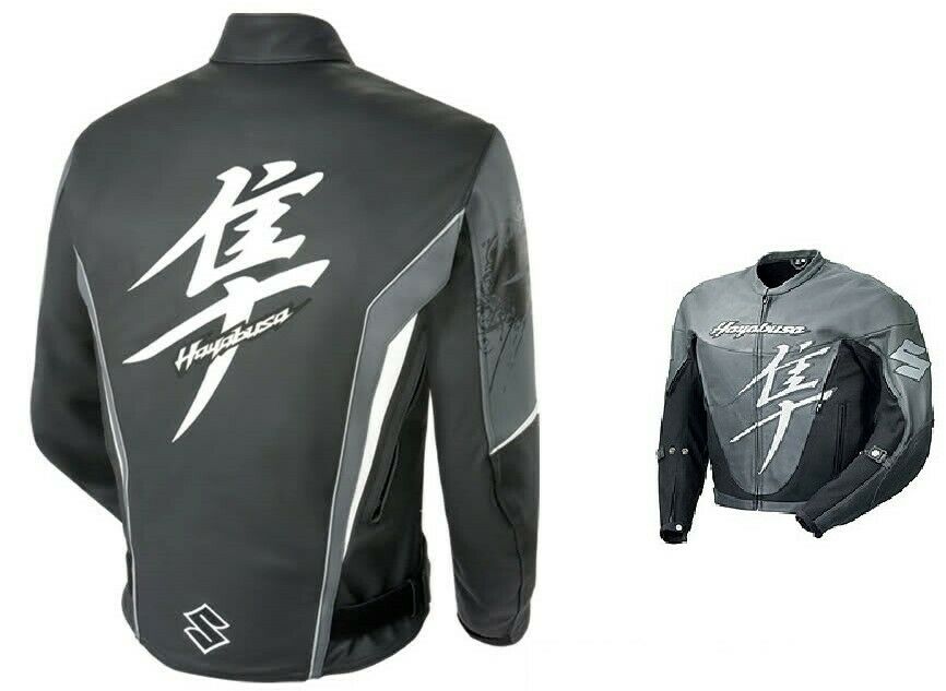 SUZUKI HAYABUSA MOTORCYCLE LEATHER RACING GRAY JACKET