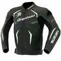 SUZUKI HAYABUSA MEN BLACK MOTORCYCLE LEATHER RED RACING JACKET