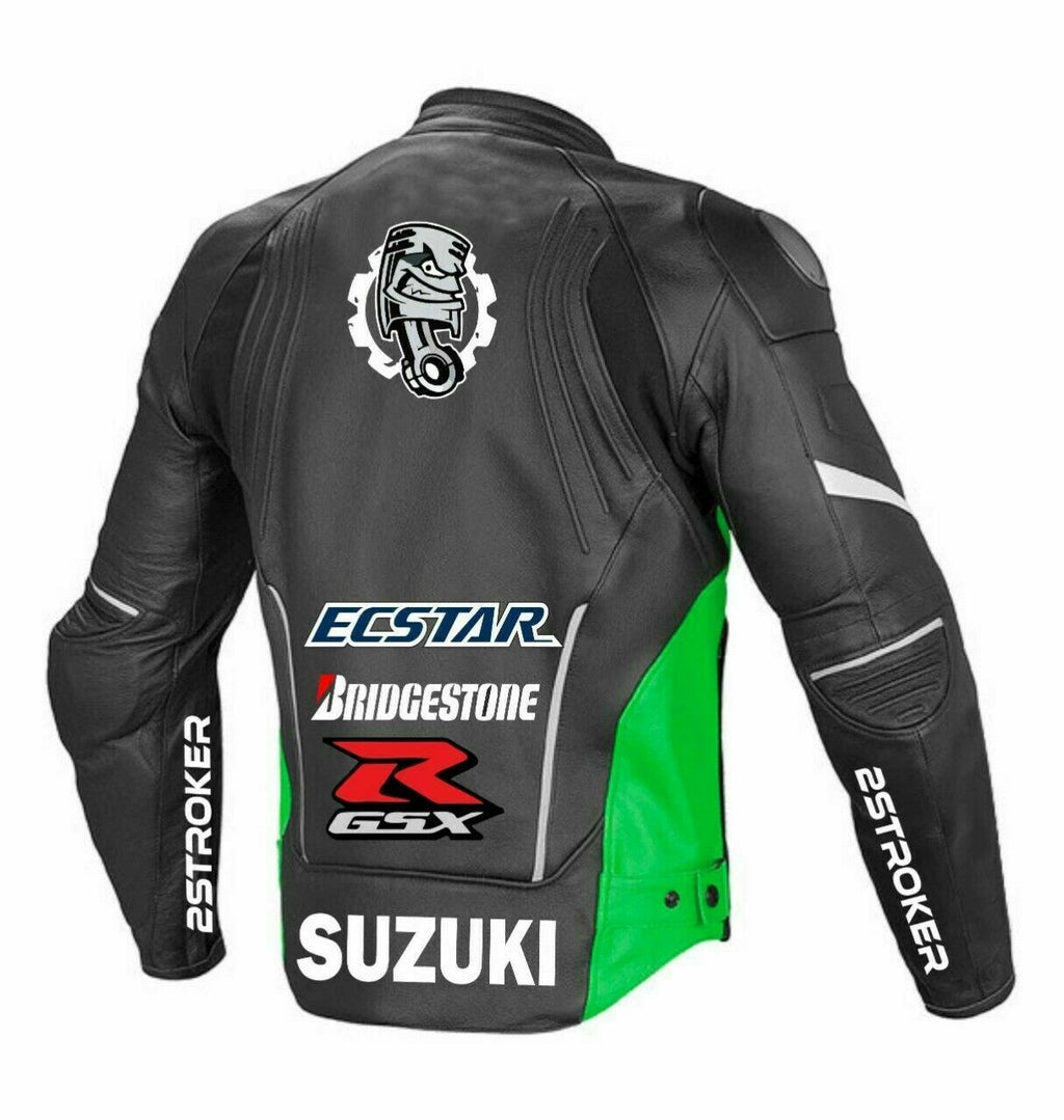 SUZUKI MOTUL GSXR MOTORCYCLE GREEN LEATHER RACING JACKET
