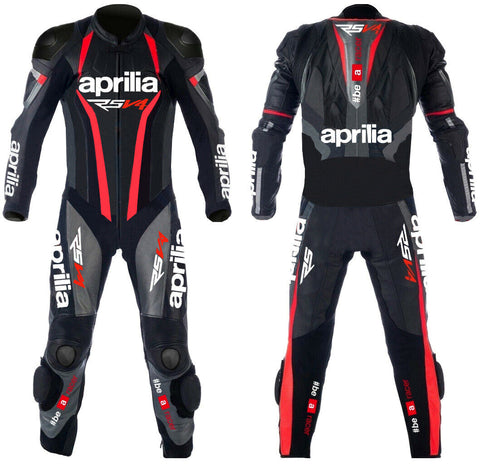 APRILIA RED AND BLACK MEN MOTORCYCLE LEATHER RACING SUIT