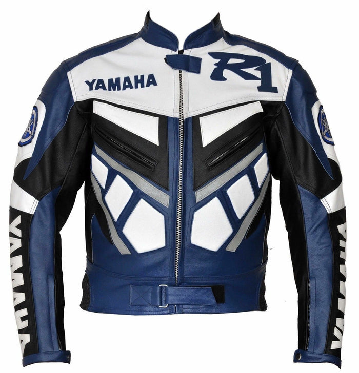 R BLUE MOTORCYCLE LEATHER RACING JACKET
