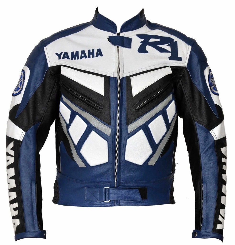 R BLUE MOTORCYCLE LEATHER RACING JACKET - Main Image
