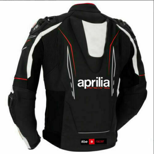 APRILIA WHITE AND BLACK MOTORCYCLE LEATHER RACING JACKET
