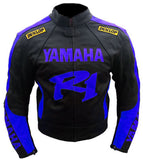 YAMAHA R1 BLACK AND BLUE MOTORCYCLE LEATHER RACING JACKET