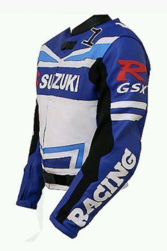 SUZUKI GSXR MOTORCYCLE LEATHER BLUE RACING JACKET