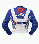 SUZUKI GSXR MOTORCYCLE LEATHER BLUE RACING JACKET SIZE XS