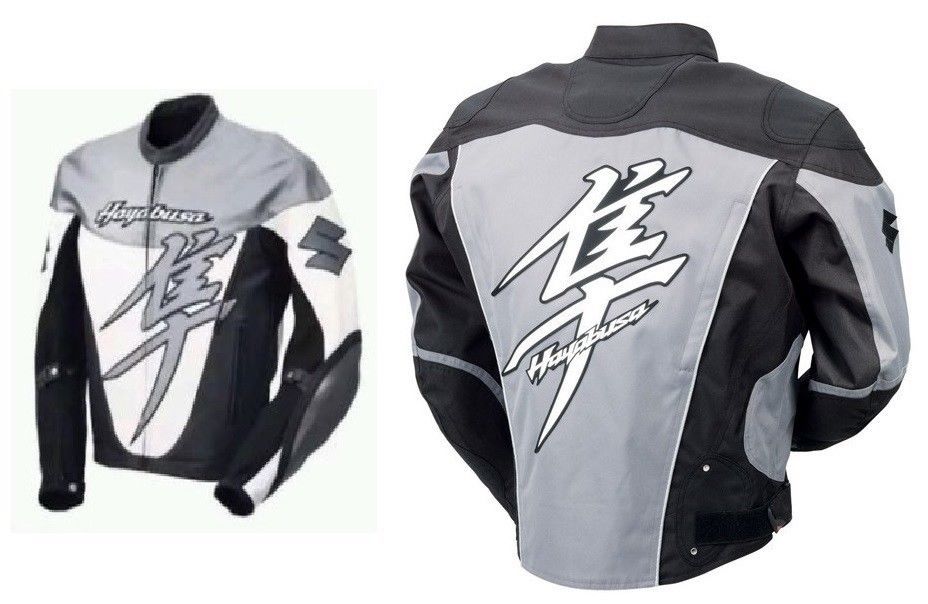 SUZUKI HAYABUSA MOTORCYCLE LEATHER RACING GREY JACKET