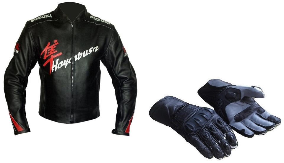 SUZUKI HAYABUSA MOTORCYCLE LEATHER RACING BLACK JACKET