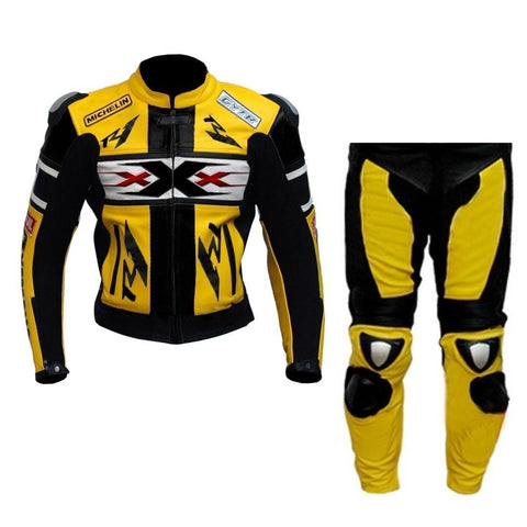 YELLOW R1 MOTORCYCLE LEATHER RACING SUIT